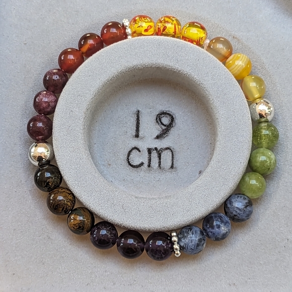 Vibrant Rainbow gemstone beaded stretch stackable bracelet 19" 7.5" - Picture 2 of 6